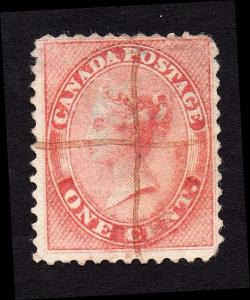 CANADA Sc #14, 1c. QV ROSE 1859 USED PEN CANCEL