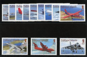 Falkland Islands 2008 QEII Aircraft set complete superb MNH. SG 1096-1107.