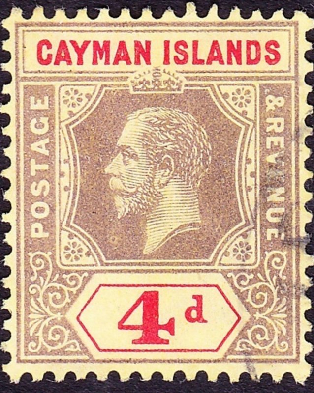 CAYMAN ISLANDS 1913 KGV 4d Black & Red/Yellow SG46 FU