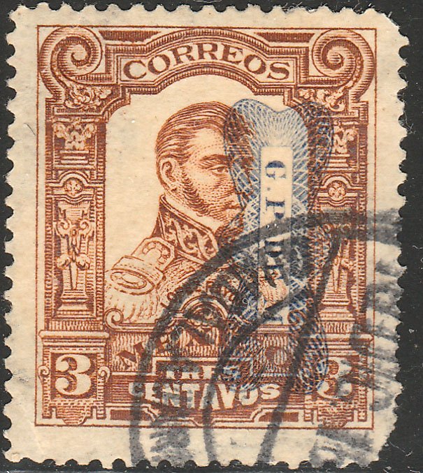 MEXICO 519Var 3¢ INVERTED CORBATA REVOLUTIONARY OVPT USED. VF. (24)