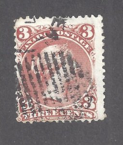 Canada # 25b USED 3c LARGE QUEEN MONTREAL DUPLEX SOFT WHITE THIN PAPER BS29008