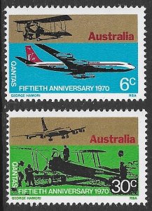 AUSTRALIA 1970 QANTAS AIRLINES Anniversary Set Sc 491-492 MNH