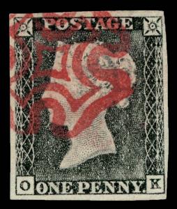 SG3, 1d grey-black PLATE 1a, VERY FINE USED. Cat £525. RED MX. 4 MARGINS. OK