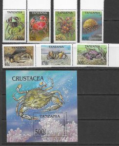 Tanzania 1295-1302 MNH Crabs set cpl.  X 10,  vf. 2022 CV $77.50