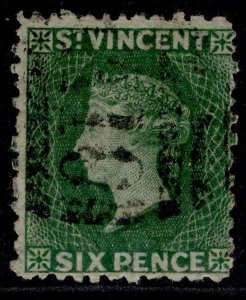 ST. VINCENT QV SG7, 6d deep green, FINE USED. Cat £75.