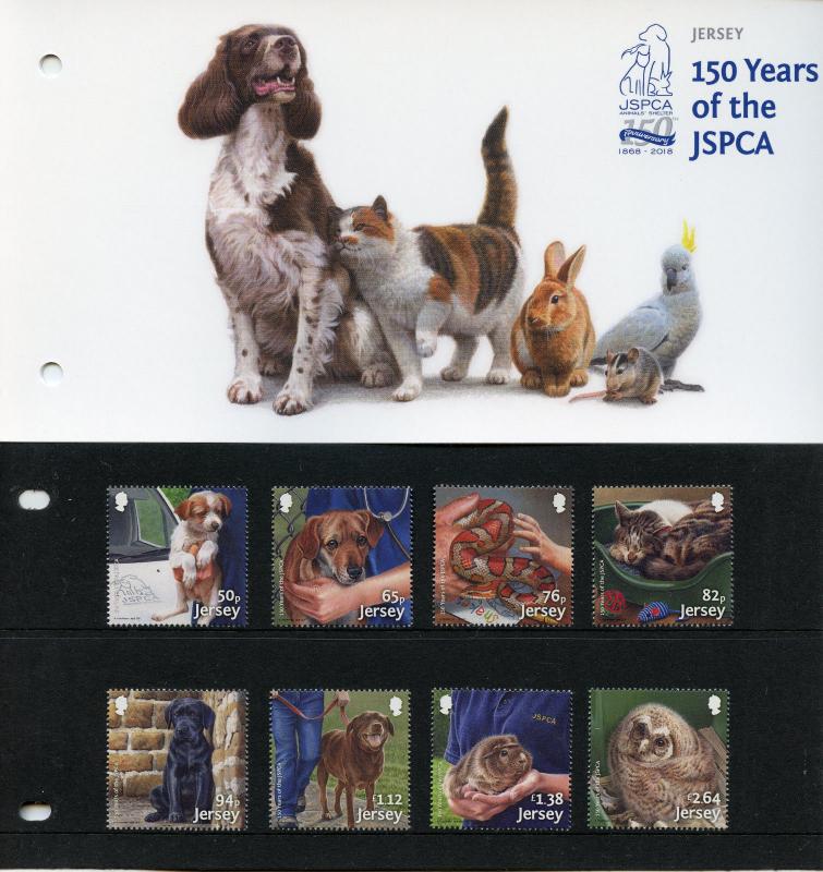 Jersey 2018 MNH JSPCA 8v Set Pres Pack Owls Snakes Dogs Cats Swans Birds Stamps