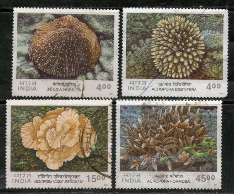 India 2001 Corals of India Marine Life 4v Sc 1901-4 Used Set Inde Indien