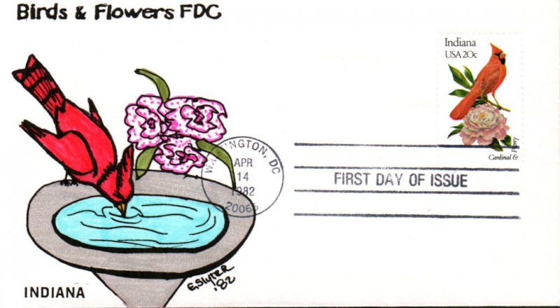 #1966 Indiana Birds - Flowers Slyter FDC