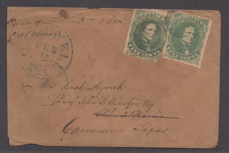 **CSA Cover, SC# 1(2) Charlottesville, VA 1/24/1862 Forwarded to Texas