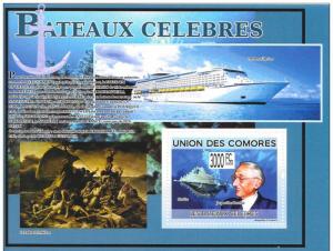 COMORES 2009 SHEET FAMOUS SHIPS COUSTEAU CRUISES GERICAULT ART PAINTINGS cm9207b