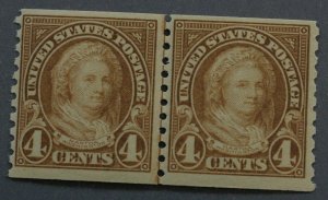 United States #601 Four Cent Martha Washington Coil Line Pair MNH