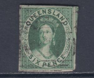 Queensland Sc 3 used 1860 6p Queen Victoria Chalon Head, 4 wide margins