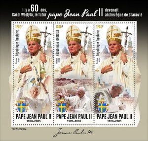 TOGO - 2023 - Pope JPII Archbishop of Cracow - Perf 3v Sheet - Mint Never Hinged