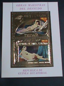 ​EQUATORIAL GUINEA -1973 GOLD REPLICA-FAMOUS NUDE PAINTING-MNH MULTI-S/S VF