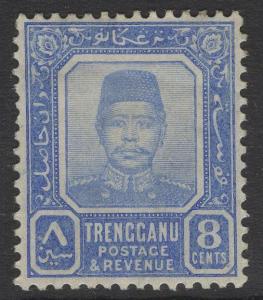 MALAYA TRENGGANU SG8 1910 8c ULTRAMARINE MTD MINT