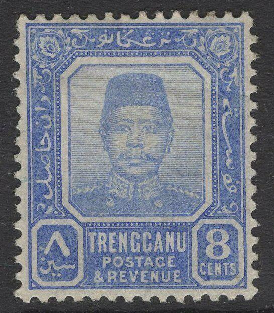 MALAYA TRENGGANU SG8 1910 8c ULTRAMARINE MTD MINT