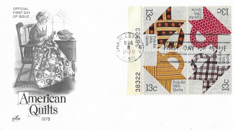 1978 FDC, #1748a, 13c American Quilts, Art Craft