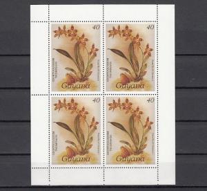 Guyana, Scott cat. 1145a. 40 value, Orchid values as a Sheet of 4.