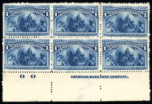 USAstamps Unused VF US 1893 Columbian Expo Block Scott 230 OG MHR SCV $450