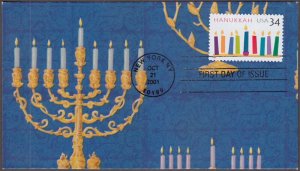 USA # 3547.3 FDC REVALUED 34¢ - PREVIOUS JOINT ISSUE with ISRAEL - HANUKKAH