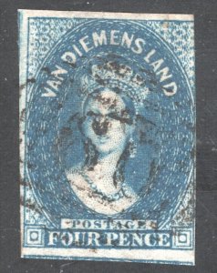 Tasmania SC #6 Deep blue, F, Used.  CV $145.00.    ....   6280004