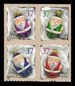PCBstamps  US #3887/3890a Bk Block $1.48(4x37c)Santa Ornament, MNH, (25)