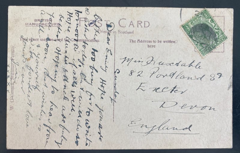 1910 Fermoy Ireland Picture Postcard Cover to Devon England The Bridge View