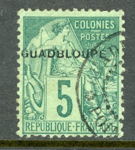 Guadeloupe 1891 French Colony 5¢ Green ERROR GUADBLOUPE SG #24F VFU D921