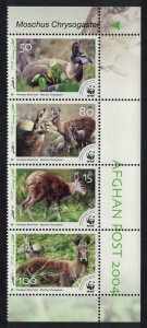 Afghanistan WWF Himalayan Musk Deer Strip with Latin Name 2004 MNH