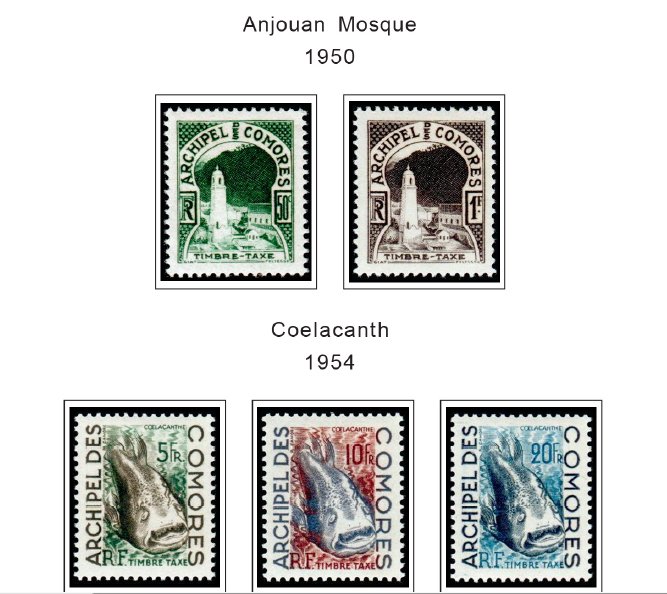 COLOR PRINTED COMOROS 1892-1975 STAMP ALBUM PAGES (25 illustrated pages)