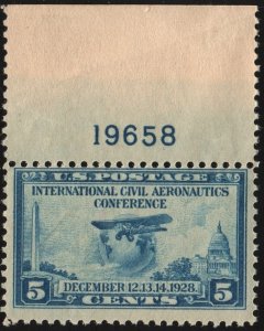 SC#650 5¢ Civil Aeronautics Issue Plate Single (1928) MNH