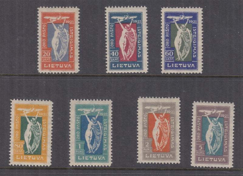 LITHUANIA, 1921 Air Mail Service set of 7, mnh.