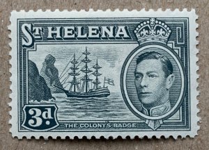 St. Helena 1940 KGVI 3p grey Badge of Colony. Scott 122A, CV $0.35. SG 135a