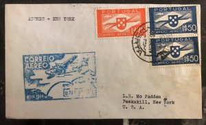 1939 Azores Portugal First Flight cover FFC To Peekskill New York USA