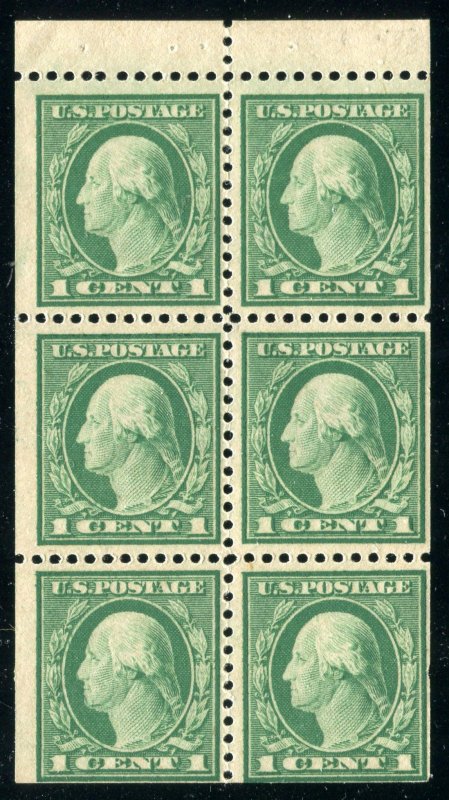 (1917-19) #498e 1¢ Washington unused NH booklet pane ⭐⭐⭐⭐⭐⭐