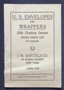 U. S. Envelopes and Wrapper 20th Century Issues Priced by Bartels (1919)