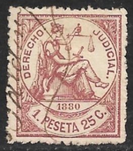SPANISH ANTILLES CUBA PUERTO RICO 1880 1p25c Judicial Revenue AA142 Used