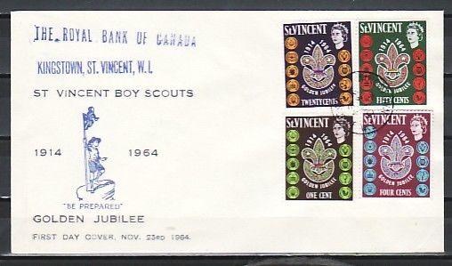 St. Vincent, Scott cat. 216-219. 50th Anniversary of Scouting. First day cover.