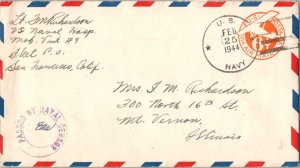 United States Fleet Post Office 6c Monoplane Air Envelope 1944 U.S. Navy, USN...