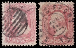 United States Scott 64, 65 Pink, Rose (1861) Used G-F, CV $528.00 W