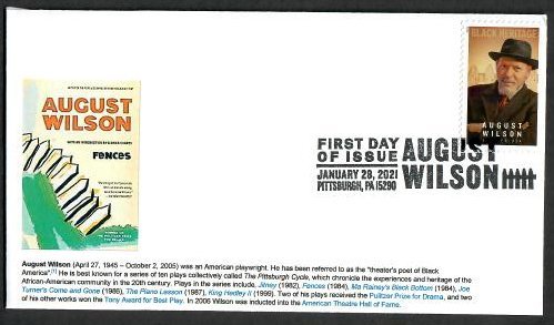 5555 -FDC- 55c August Wilson -Wally Jr Cachet- 21-E-102- Pittsburgh, PA