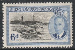 Turks Caicos Scott 112 - SG228, 1950 George VI 6d MH*