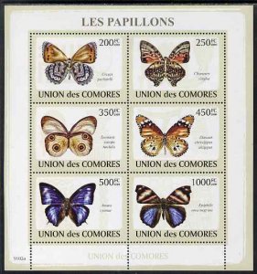 COMORO IS - 2009 - Butterflies - Perf 6v Sheet - MNH - Private Issue