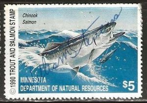 Minnesota Trout and Salmon stamp, used,  1990 (x9a)