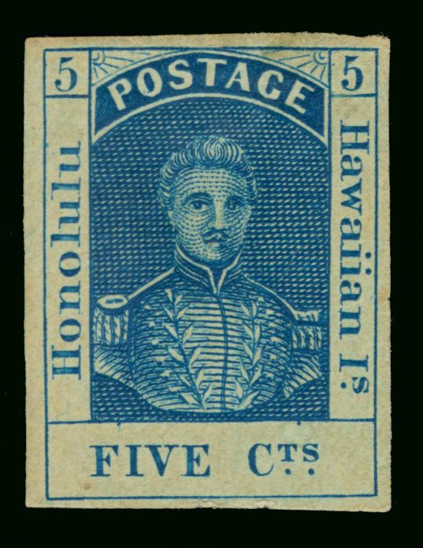 HAWAII  1853  King KAMEHAMEHA III  5c dark blue  Scott# 5 mint MH VF - Scarce