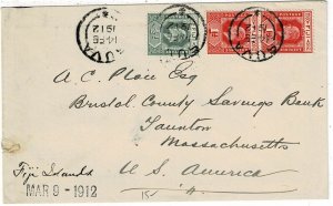 Fiji 1912 Suva cancel on cover to the U.S., SG 118-119, Scott 70-71