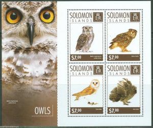 SOLOMON ISLANDS 2014 OWLS  SHEET  PERFORATED MINT NH