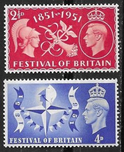 Great Britain # 290-291  Festival of Britain   1951  (2) LH Unused