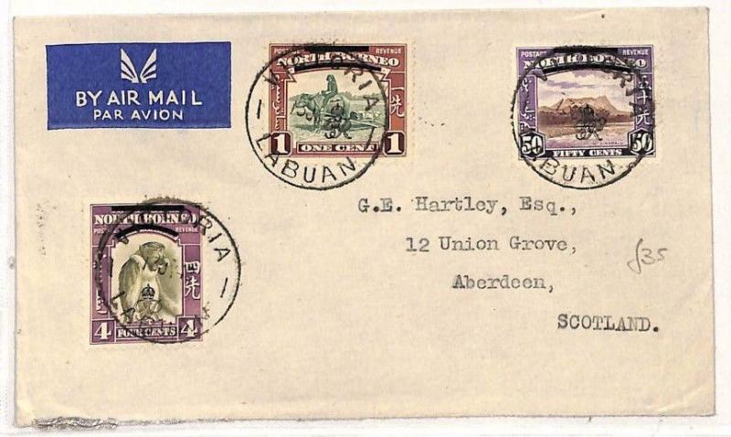 V119 1948 NORTH BORNEO AIR British Admin *Victoria Labuan*CDS Cover Aberdeen