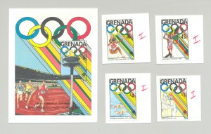 Greanda #1685, 1687, 1689, 1692, 1694 Seoul Olympics 4v & 1v S/S Imperf Proofs